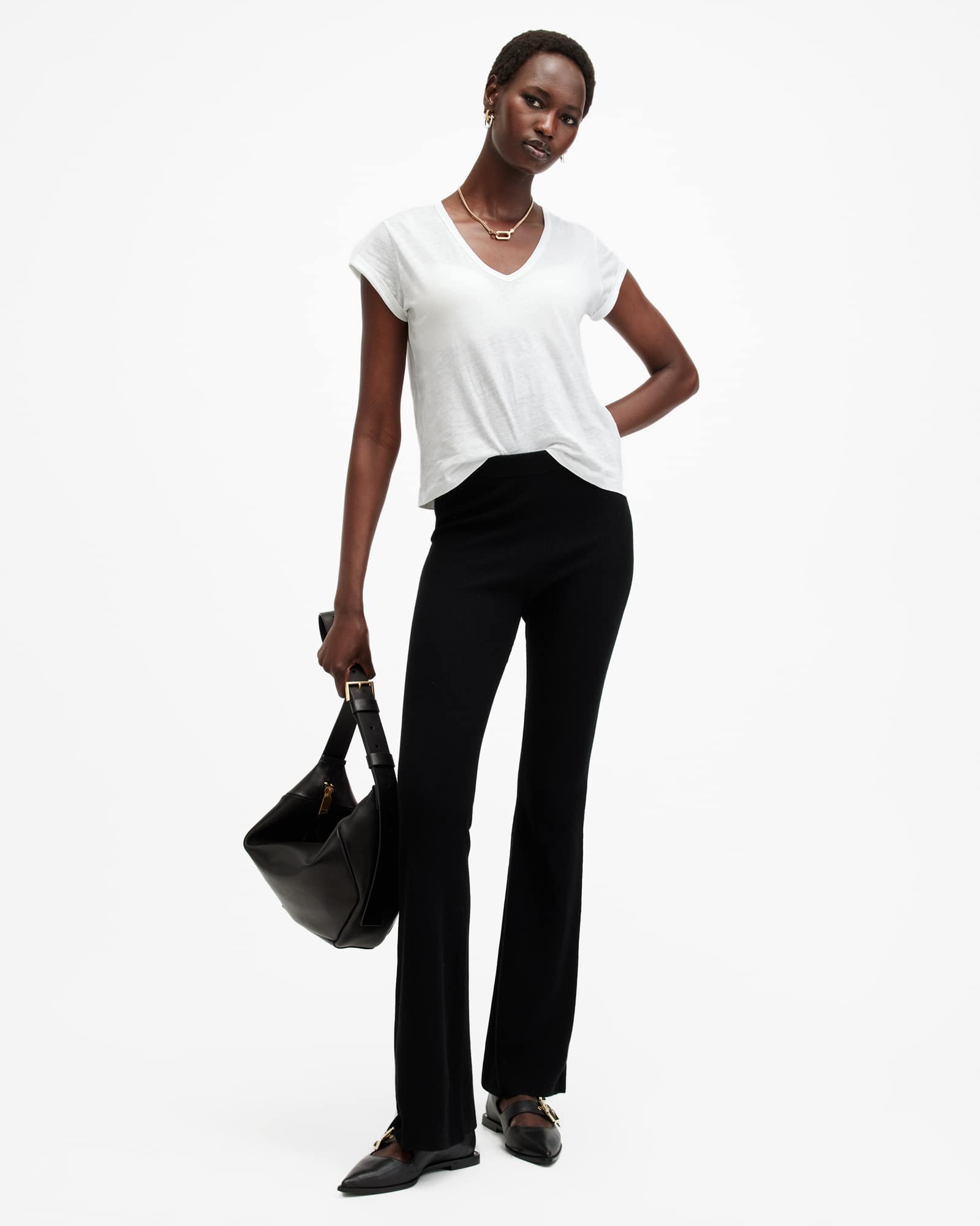 All Saints Anna V Neck Short Sleeve T-Shirt White