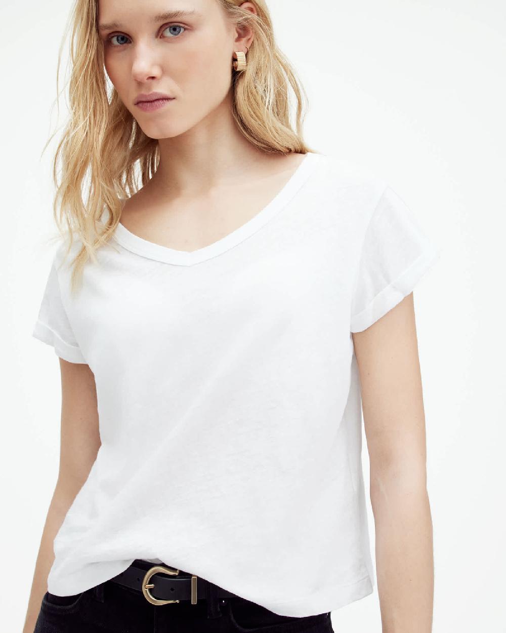 All Saints Anna V-Neck Short Sleeve T-Shirt White