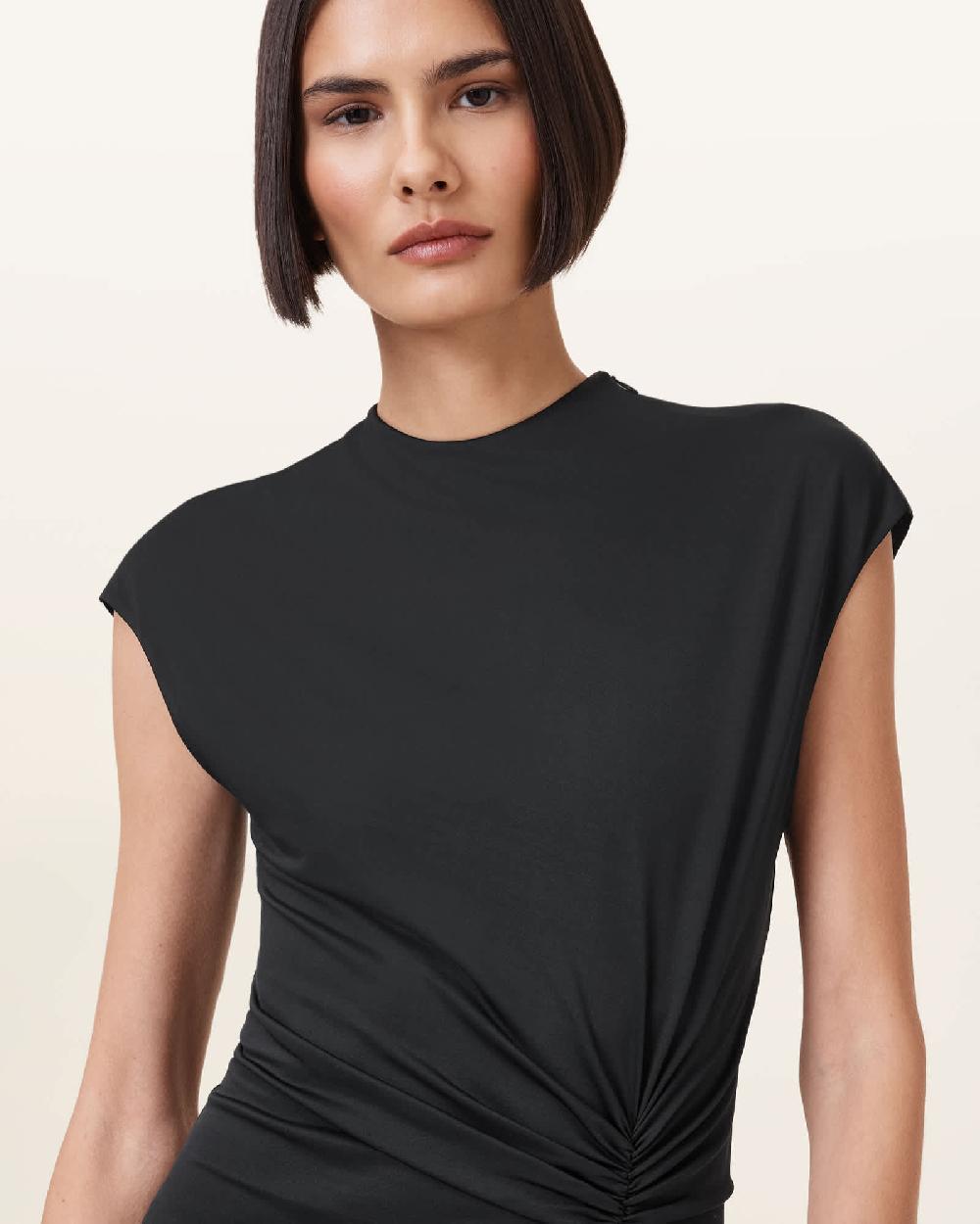 All Saints Annalie Asymmetric Midi Dress Black