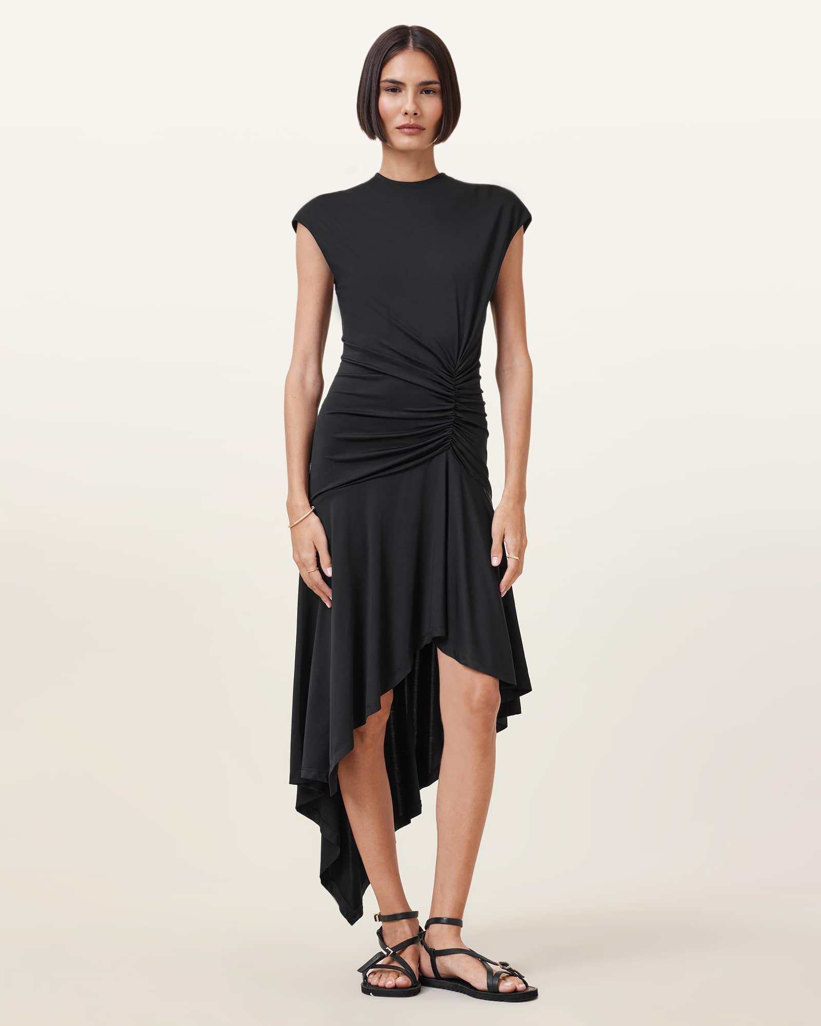 All Saints Annalie Asymmetric Midi Dress Black
