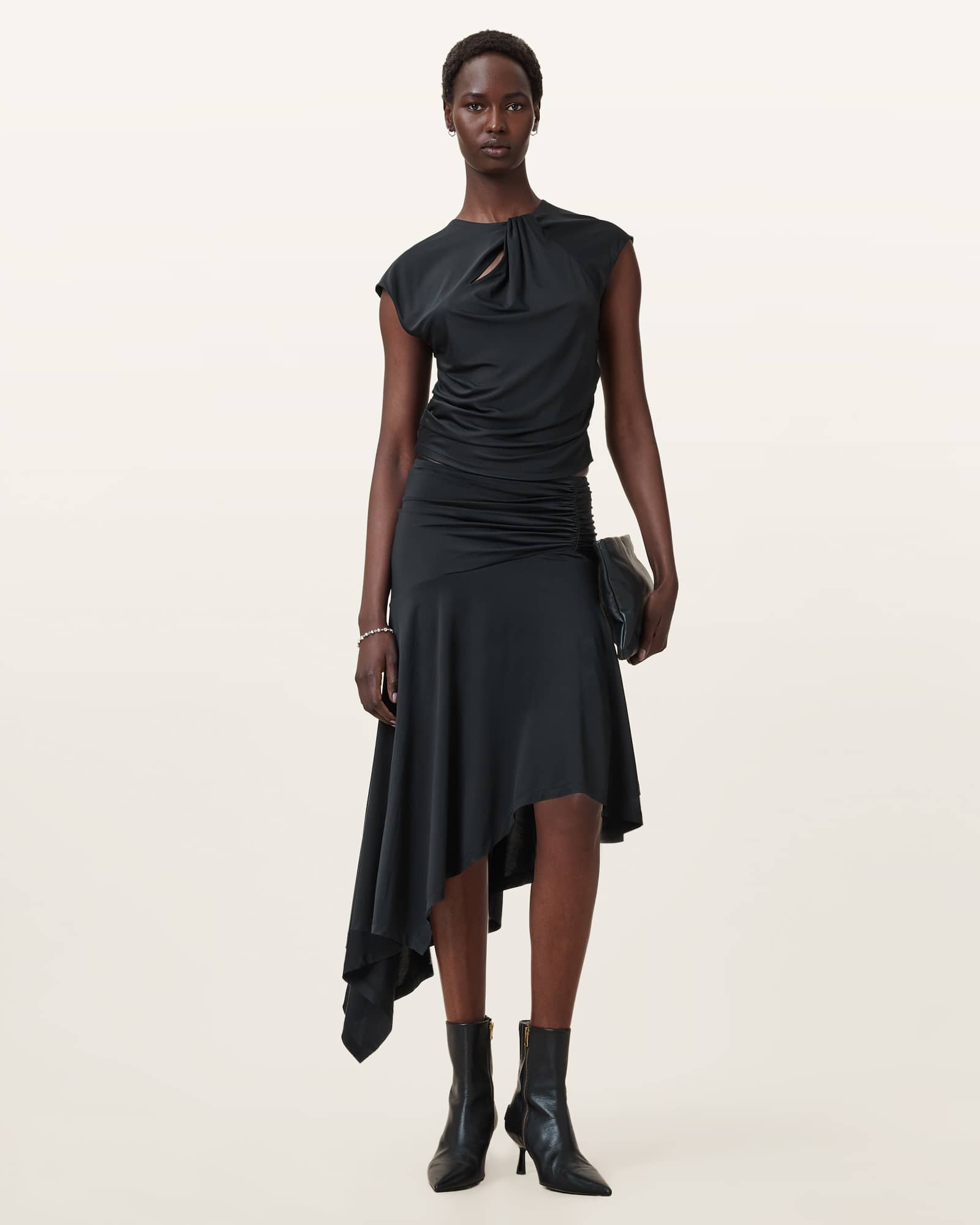 All Saints Annalie Jersey Midi Skirt Black