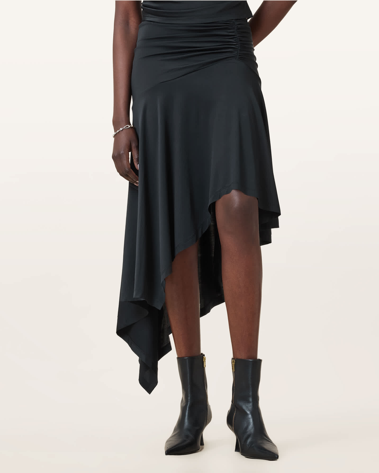 All Saints Annalie Jersey Midi Skirt Black