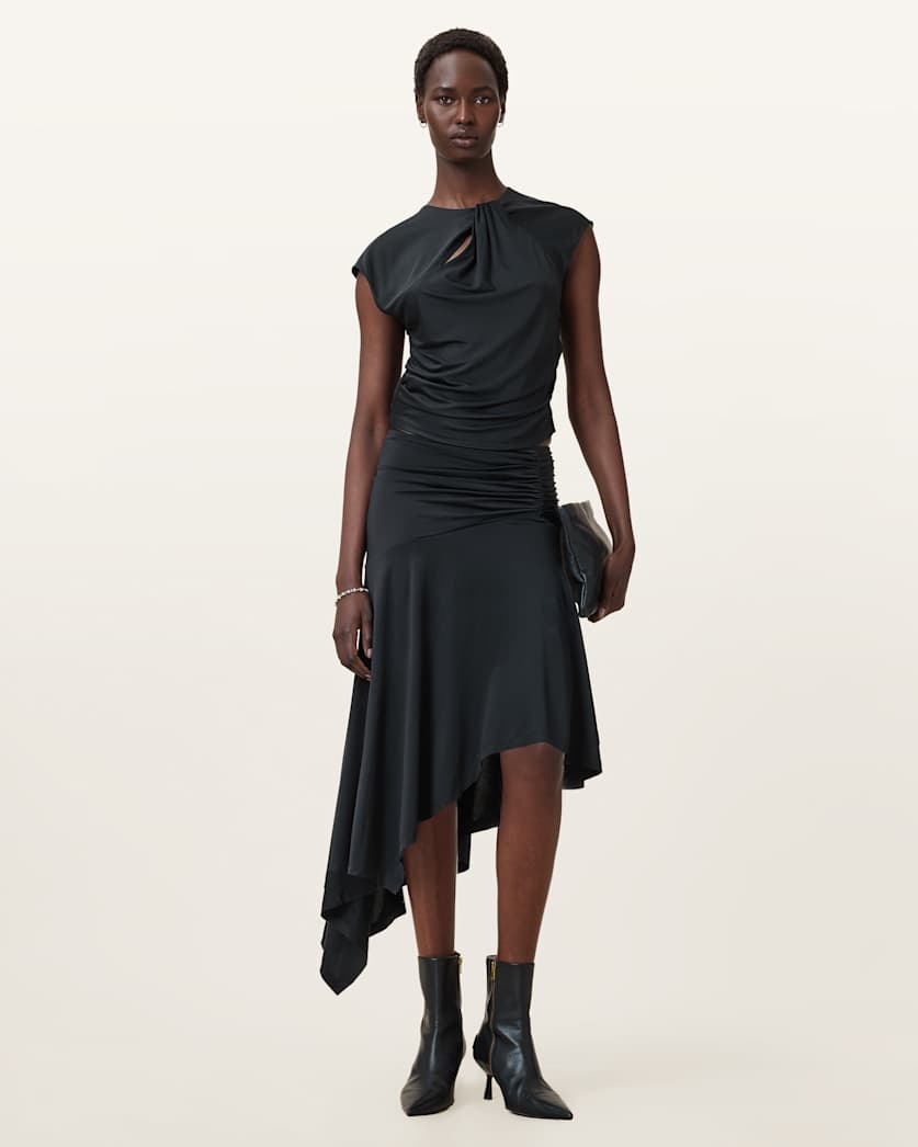 all saints Annalie Jersey Midi Skirt Black