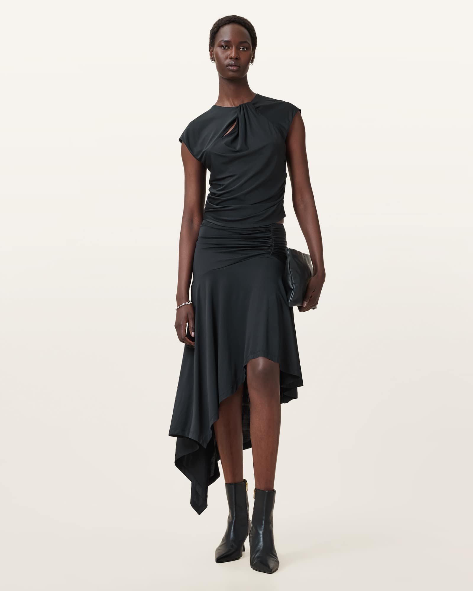 All Saints Annalie Slim Fit Jersey Top Black