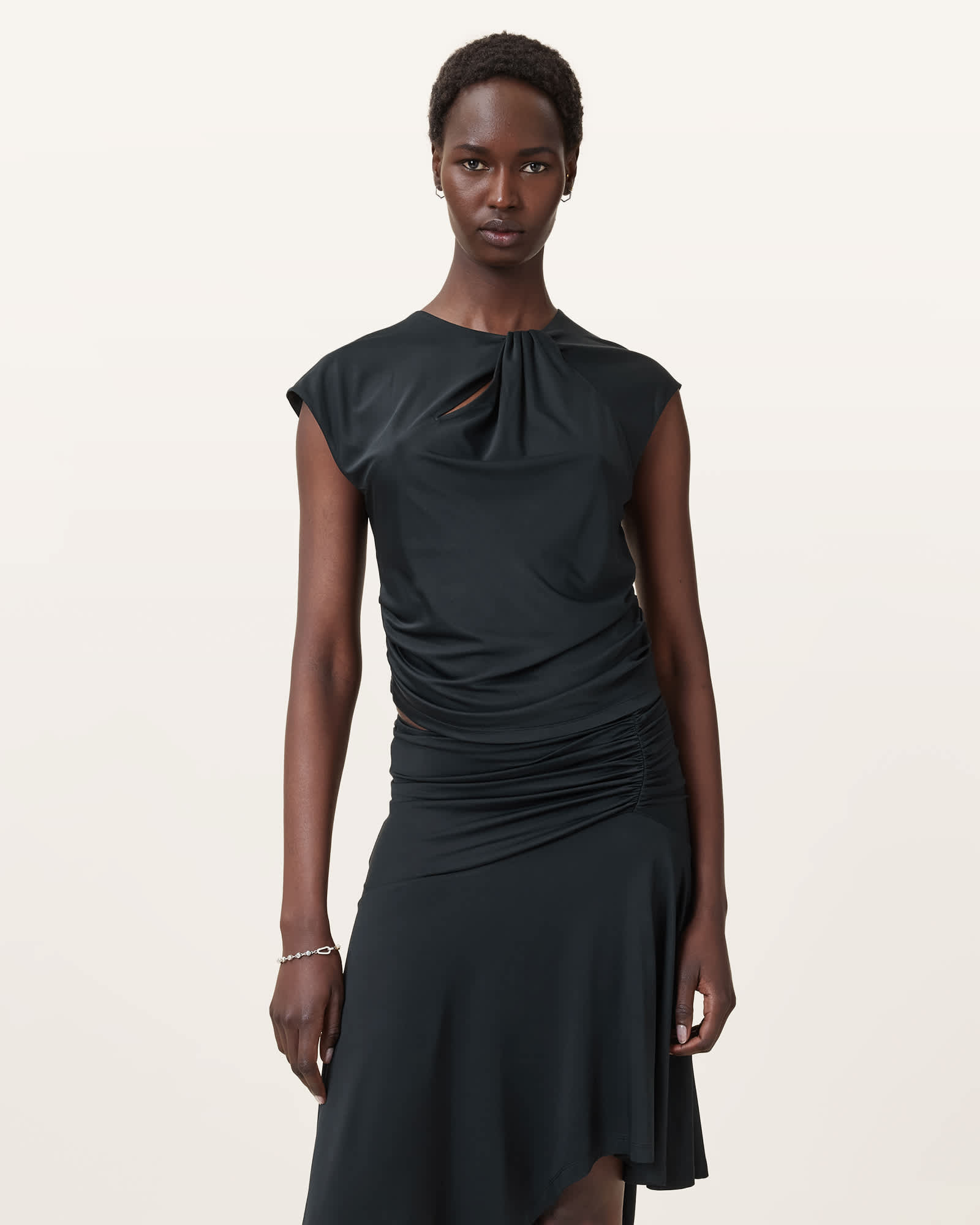 All Saints Annalie Slim Fit Jersey Top Black