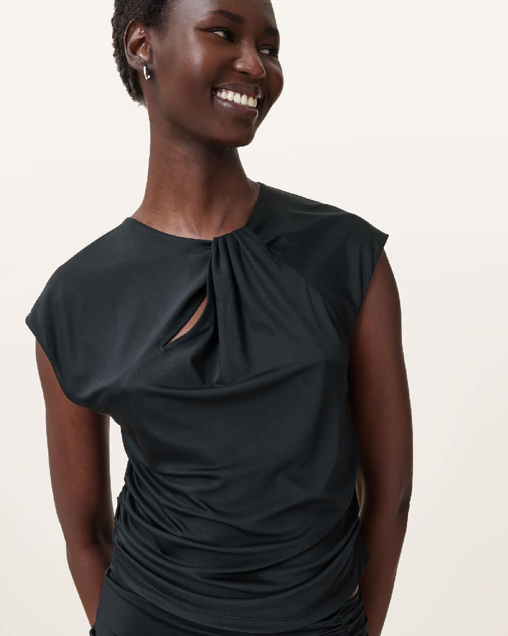 All Saints Annalie Slim Fit Jersey Top Black