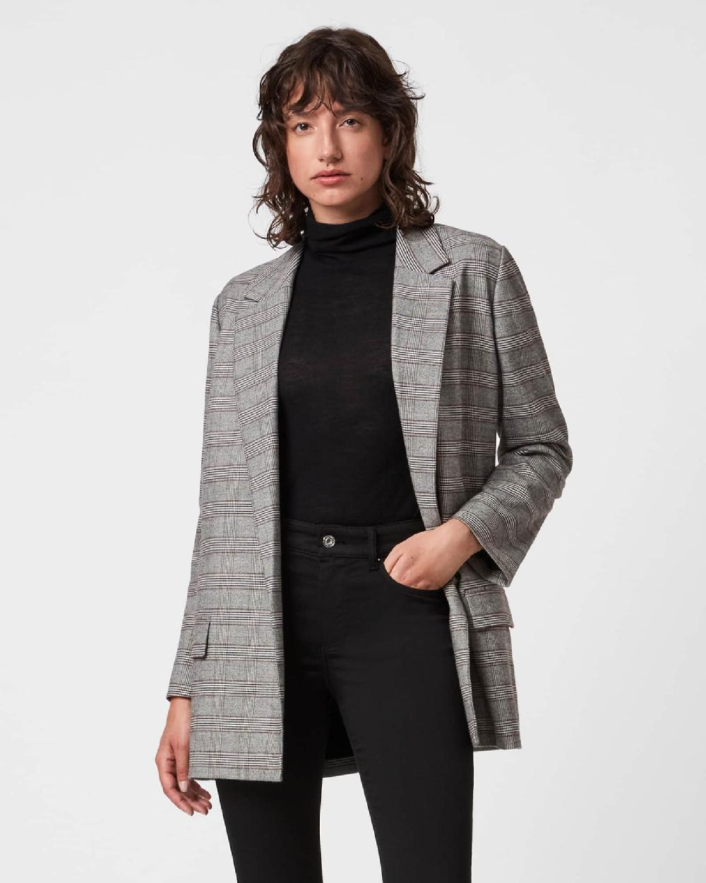 All Saints Anneka Check Blazer GREY/PLUM RED