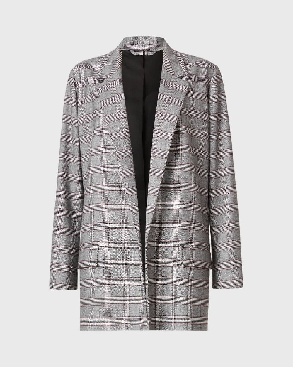 All Saints Anneka Check Blazer GREY/PLUM RED