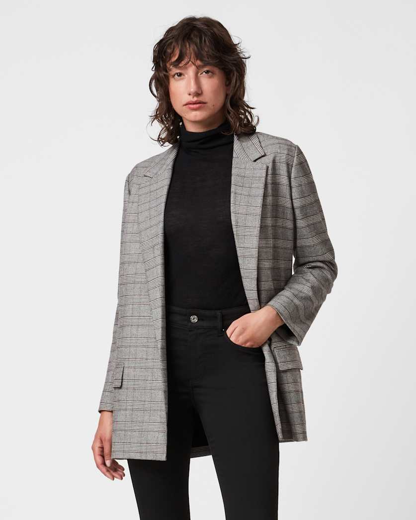 all saints Anneka Check Blazer GREY/PLUM RED