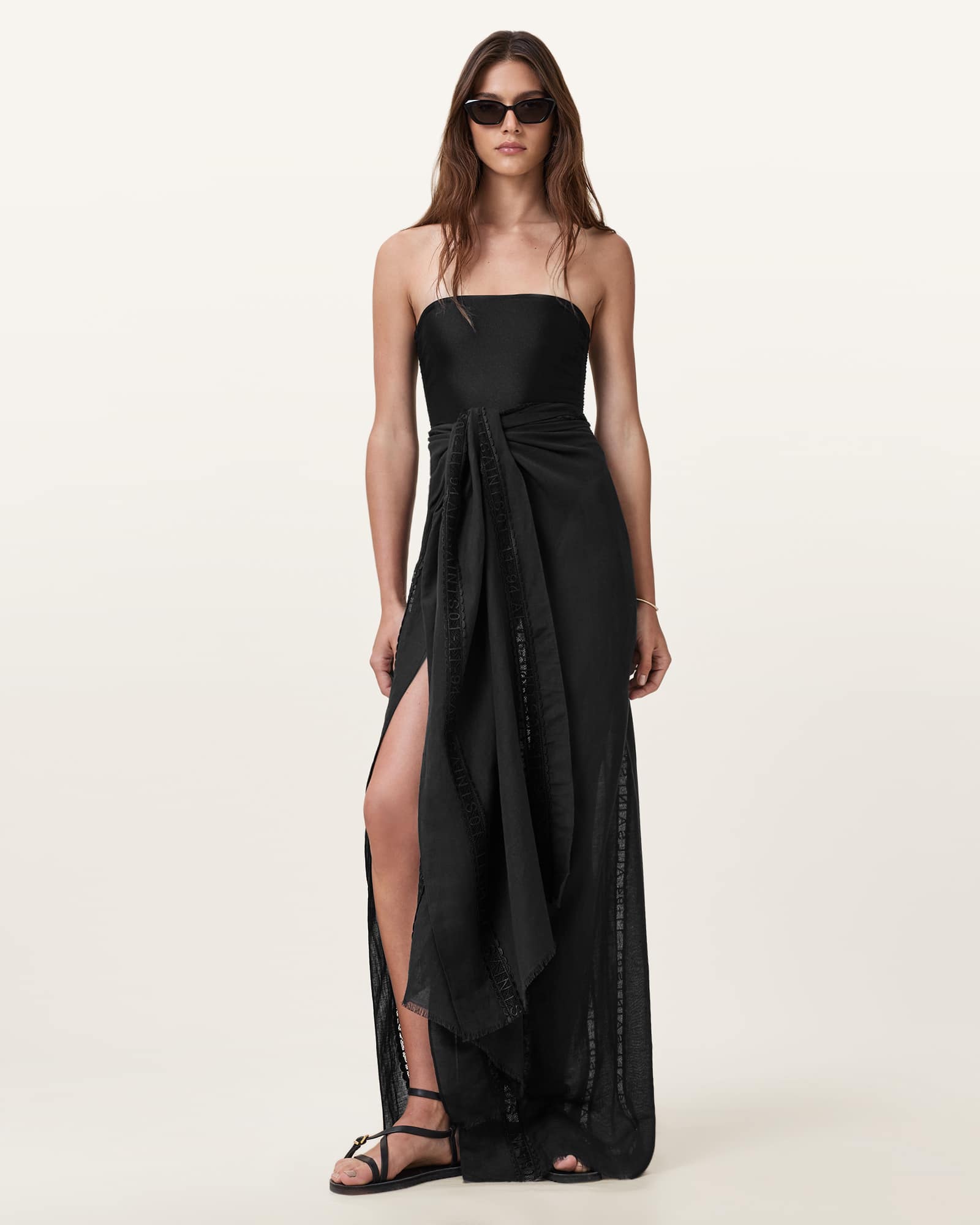 All Saints Anthea Lace Trimmed Ruana Black