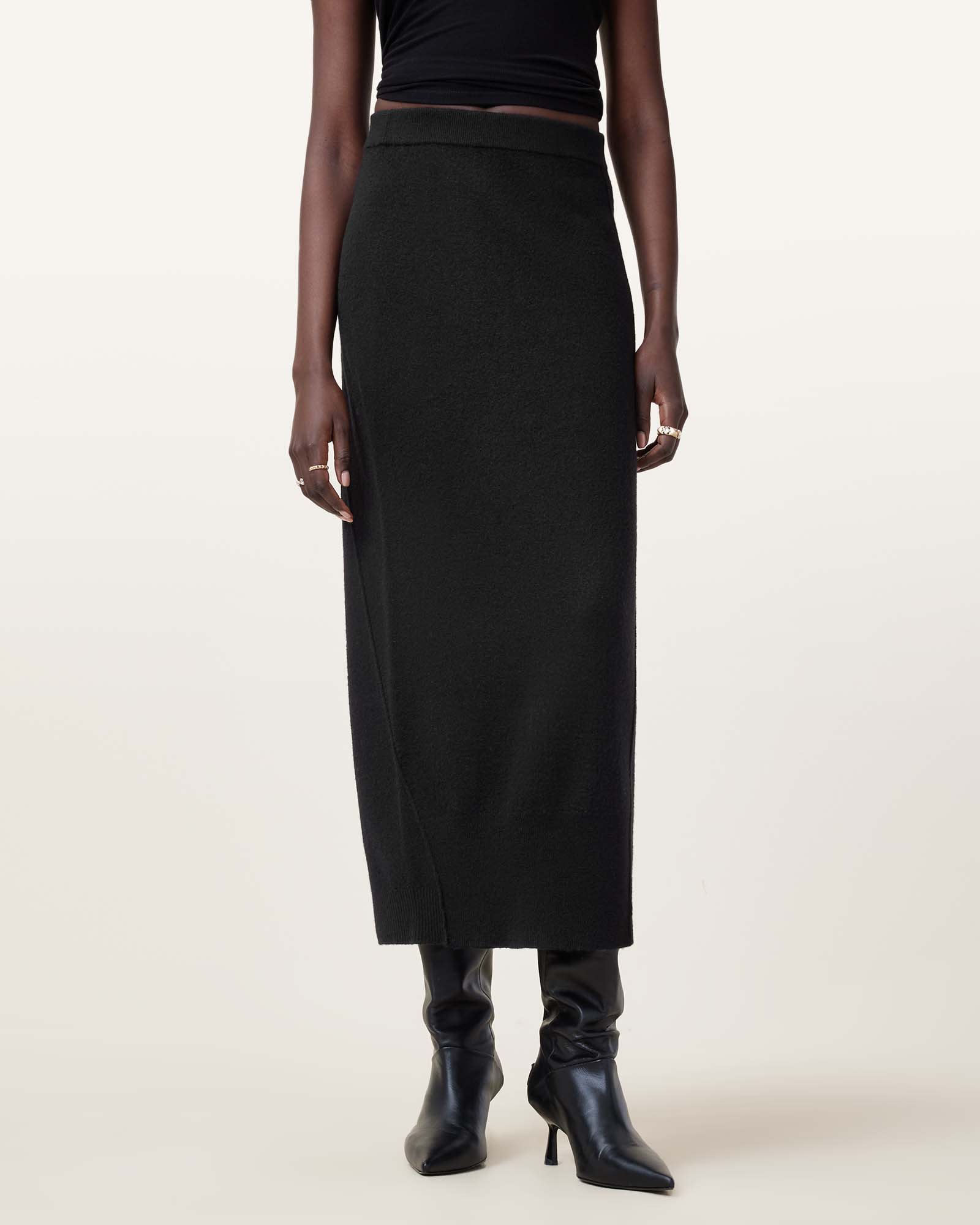 All Saints Antonia Knitted Bodycon Skirt Black