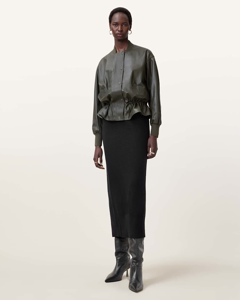 all saints Antonia Knitted Bodycon Skirt Black