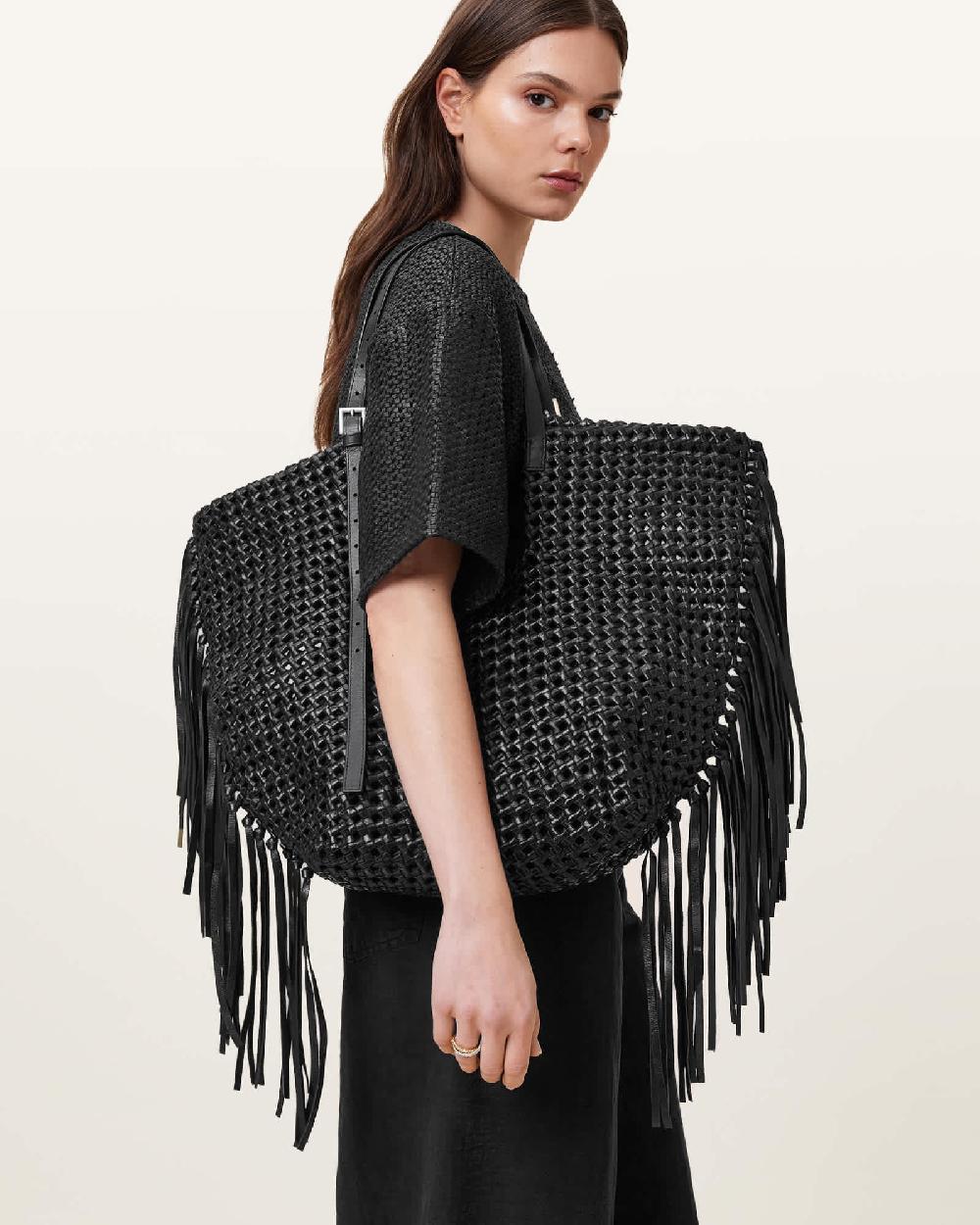 All Saints Ara Leather Knot Tote Bag Black