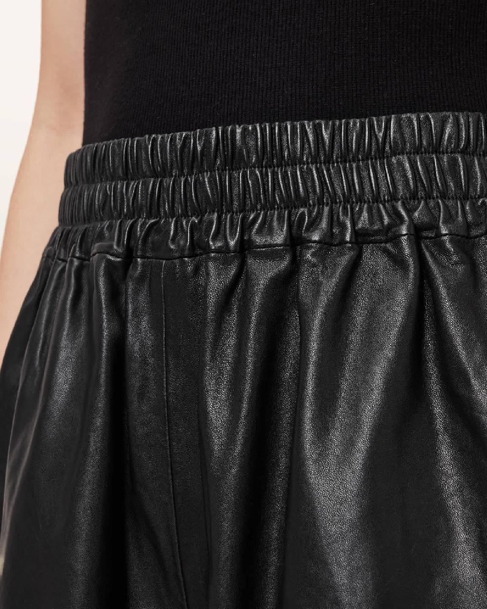 All Saints Arla Lea Leather Shorts Black