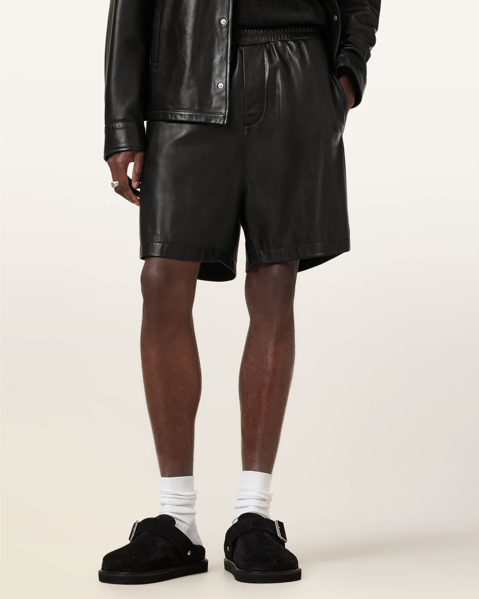 All Saints Arlington Leather Shorts Black