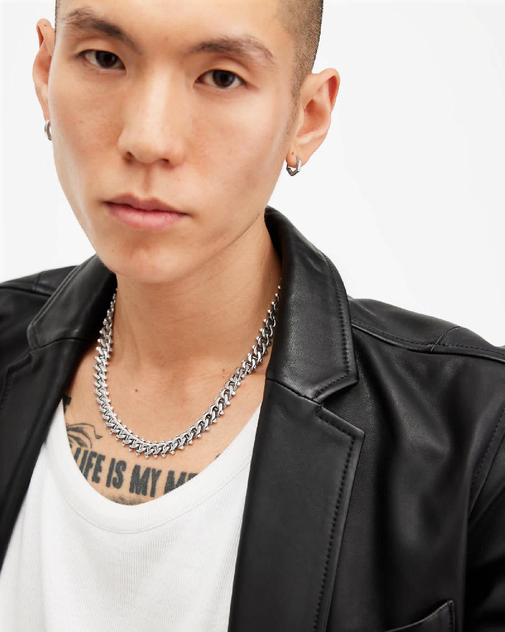 All Saints Arlo Curb Chain Necklace Warm Silver