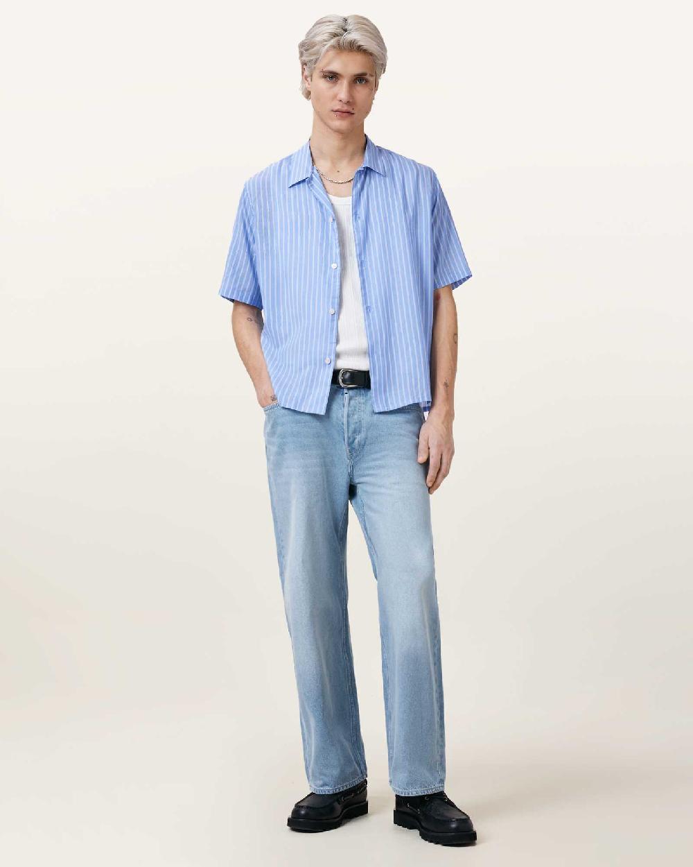 All Saints Arran Short Sleeve Shirt Areo Blue