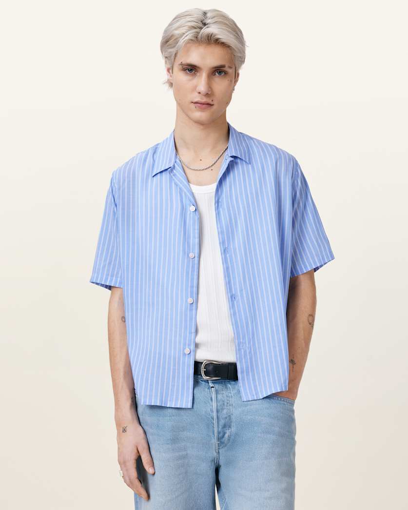 all saints Arran Short Sleeve Shirt Areo Blue