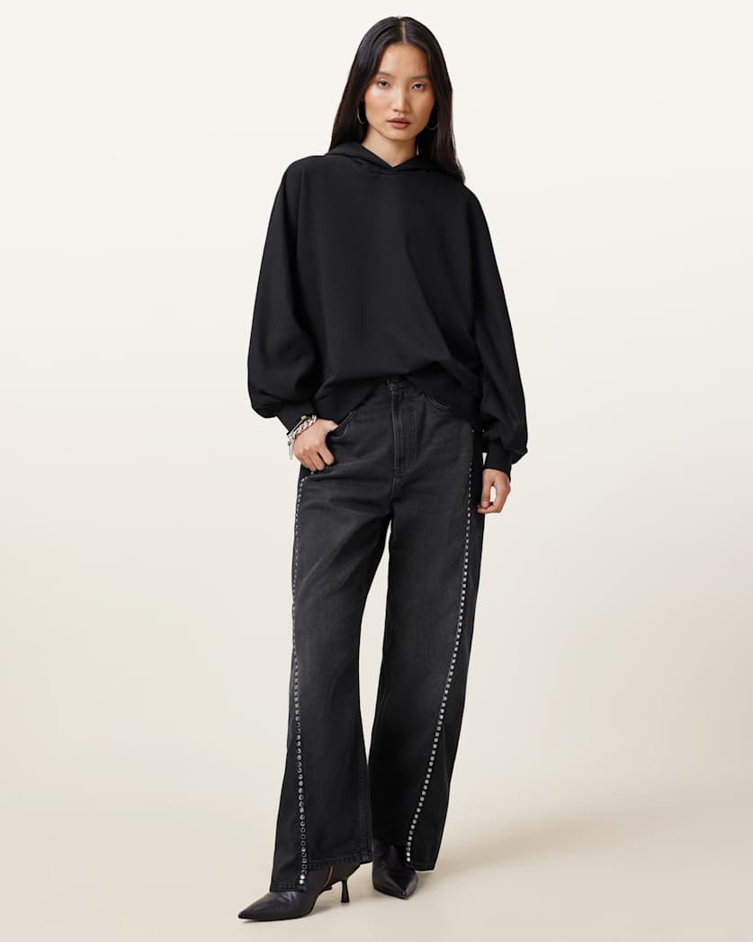 all saints Artia Relaxed Fit Hoodie Black