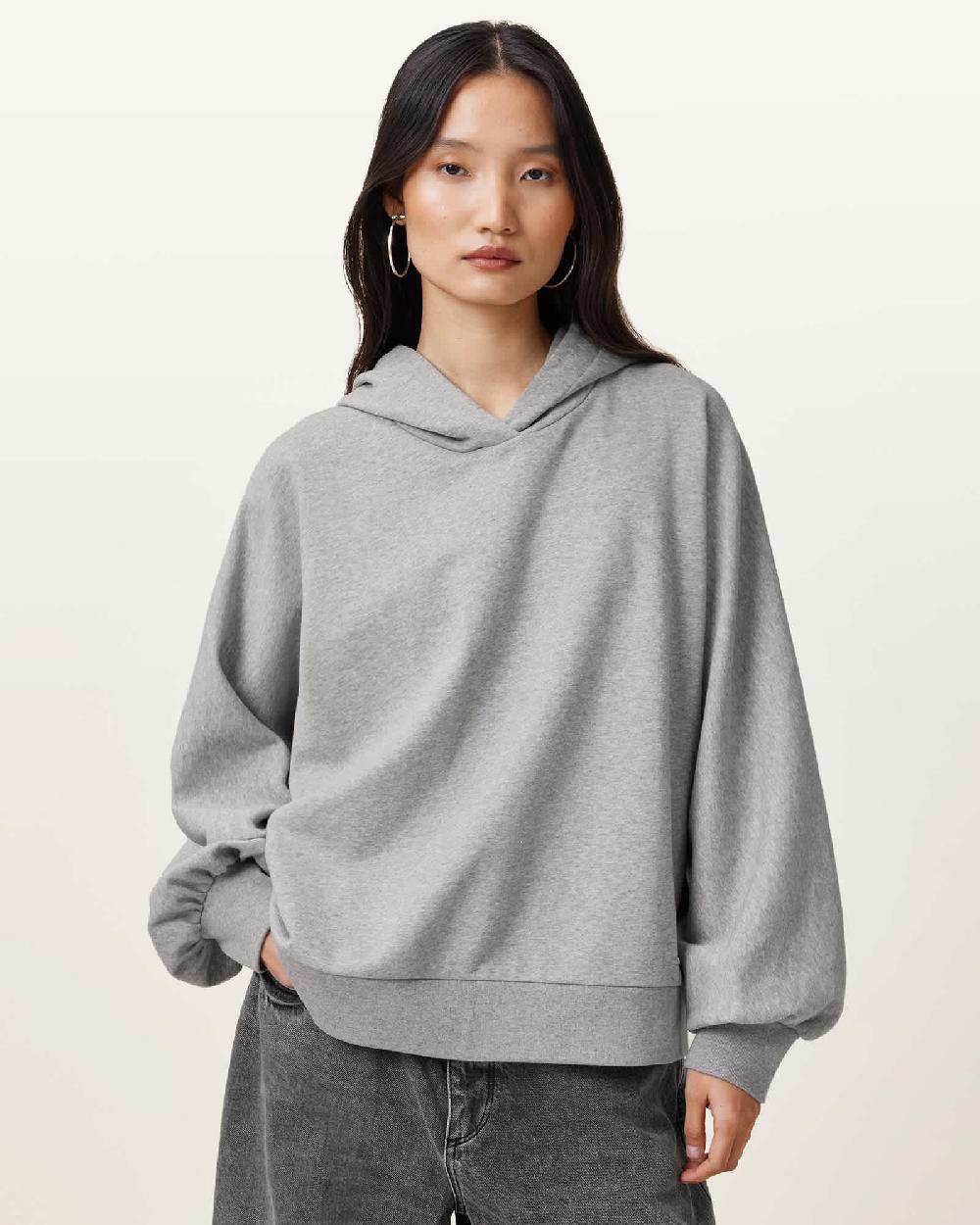 All Saints Artia Relaxed Fit Hoodie Grey Marl