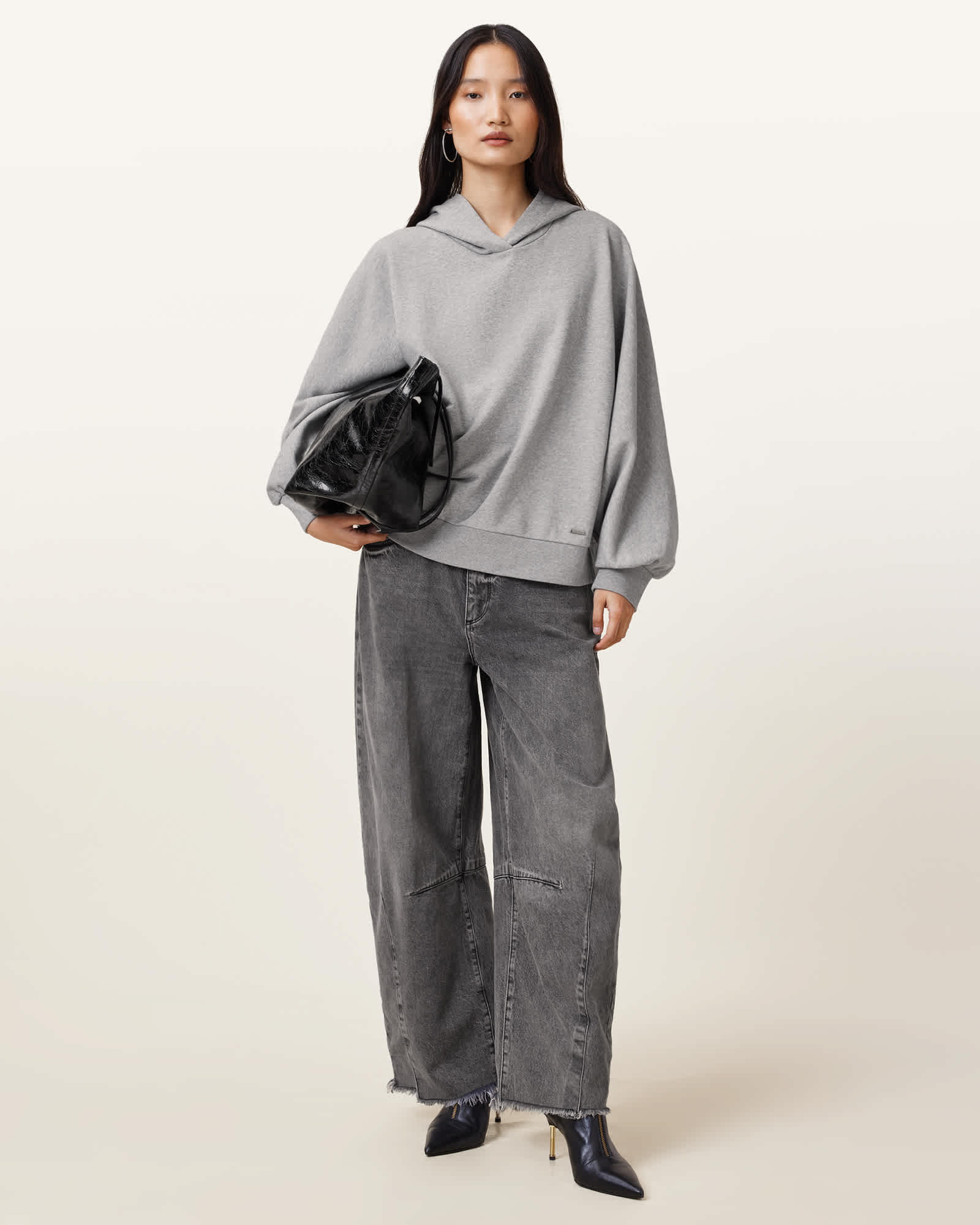 All Saints Artia Relaxed Fit Hoodie Grey Marl