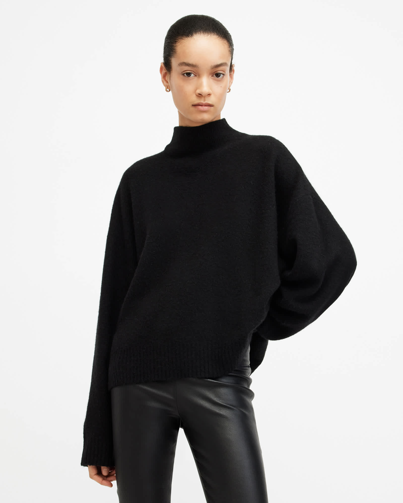 All Saints Asha Soft Fluffy Sweater Black