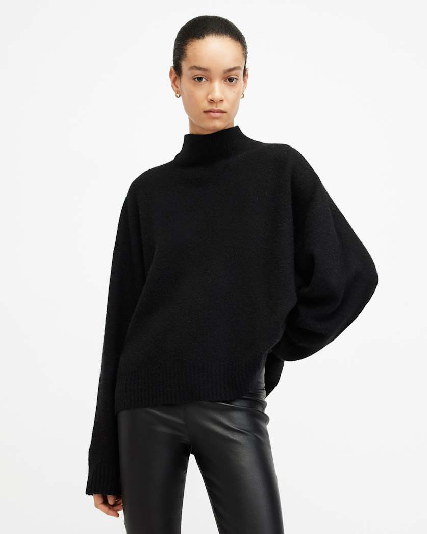 all saints Asha Soft Fluffy Sweater Black
