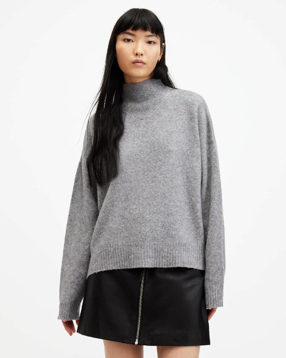 All Saints Asha Soft Fluffy Sweater Grey Marl