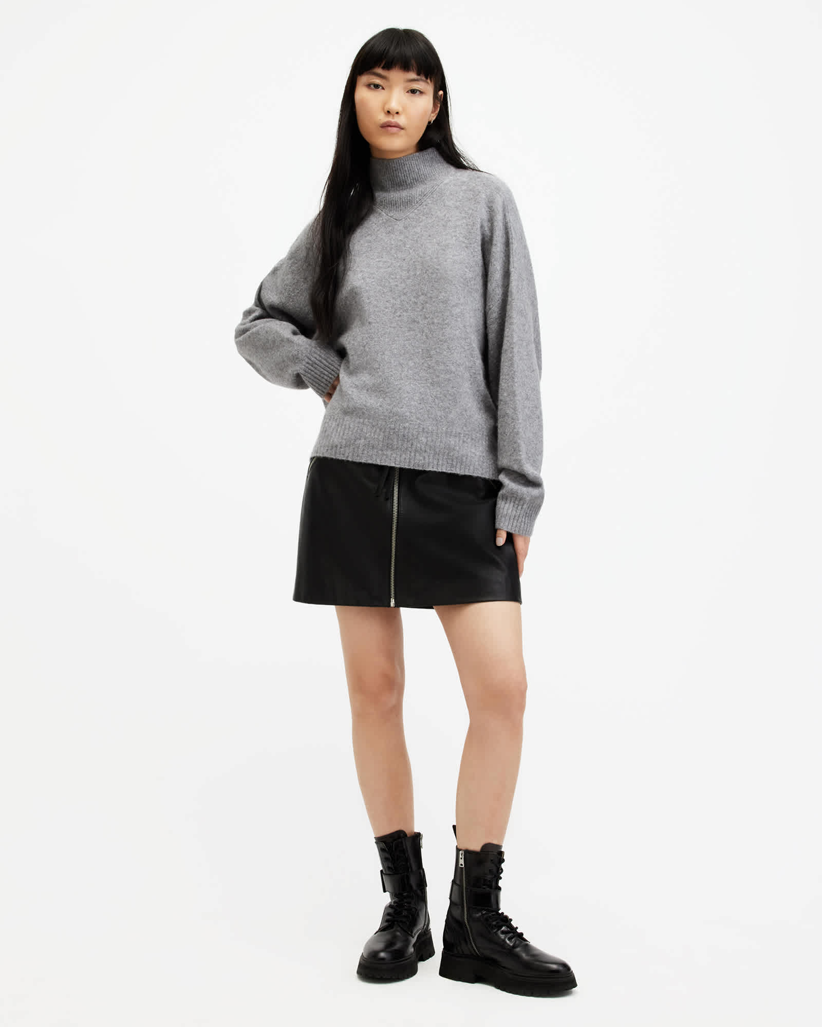 All Saints Asha Soft Fluffy Sweater Grey Marl