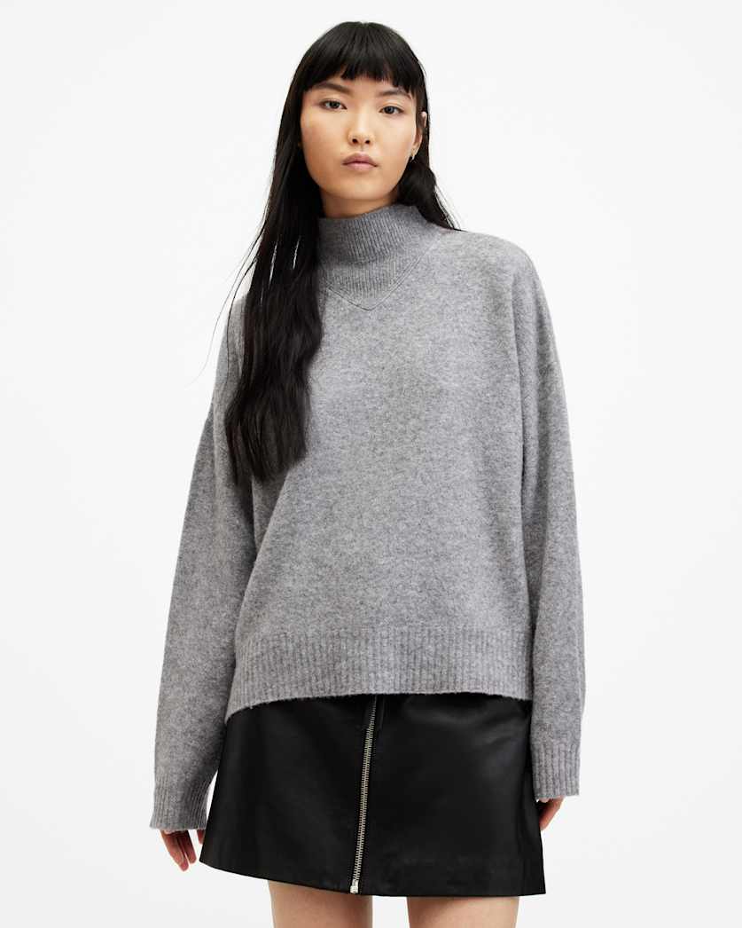 all saints Asha Soft Fluffy Sweater Grey Marl
