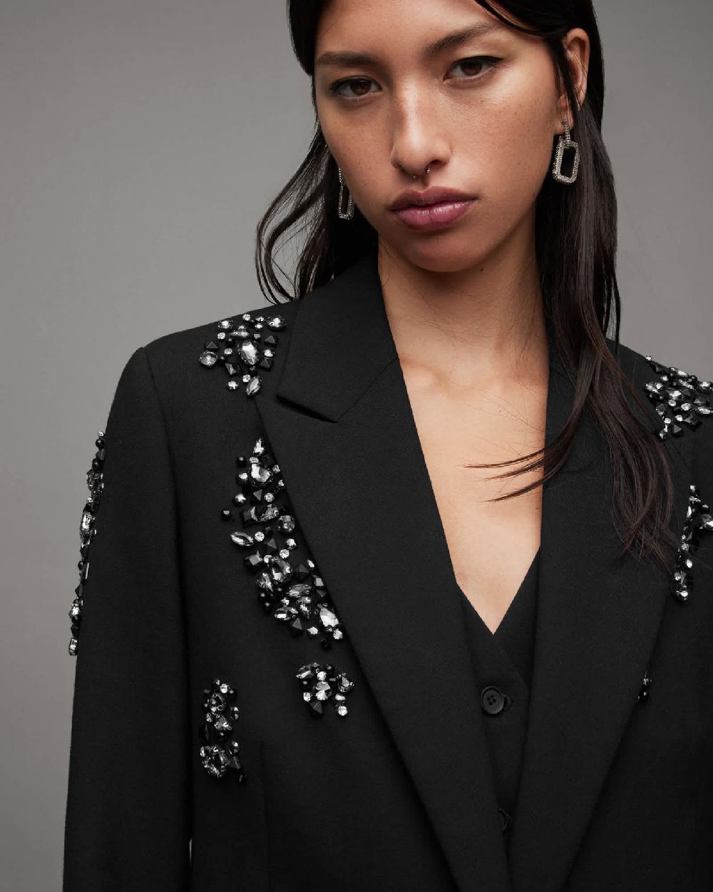 All Saints Atlas Bead Embellished Blazer Black