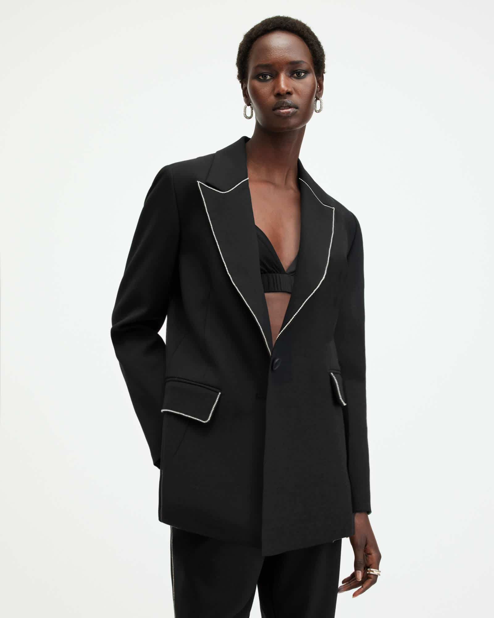 All Saints Atlas Embellished Trim Blazer Black