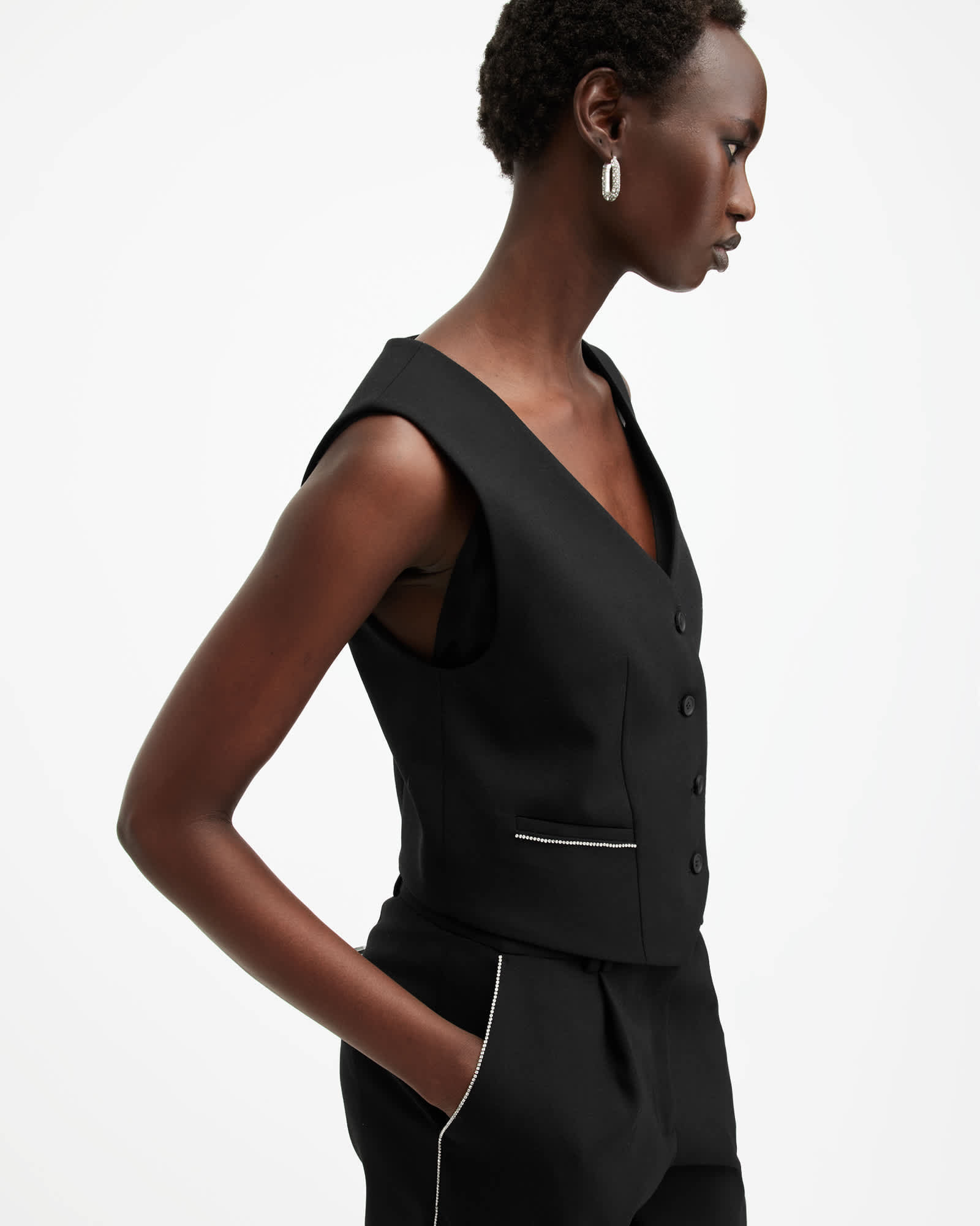 All Saints Atlas Embellished Vest Black