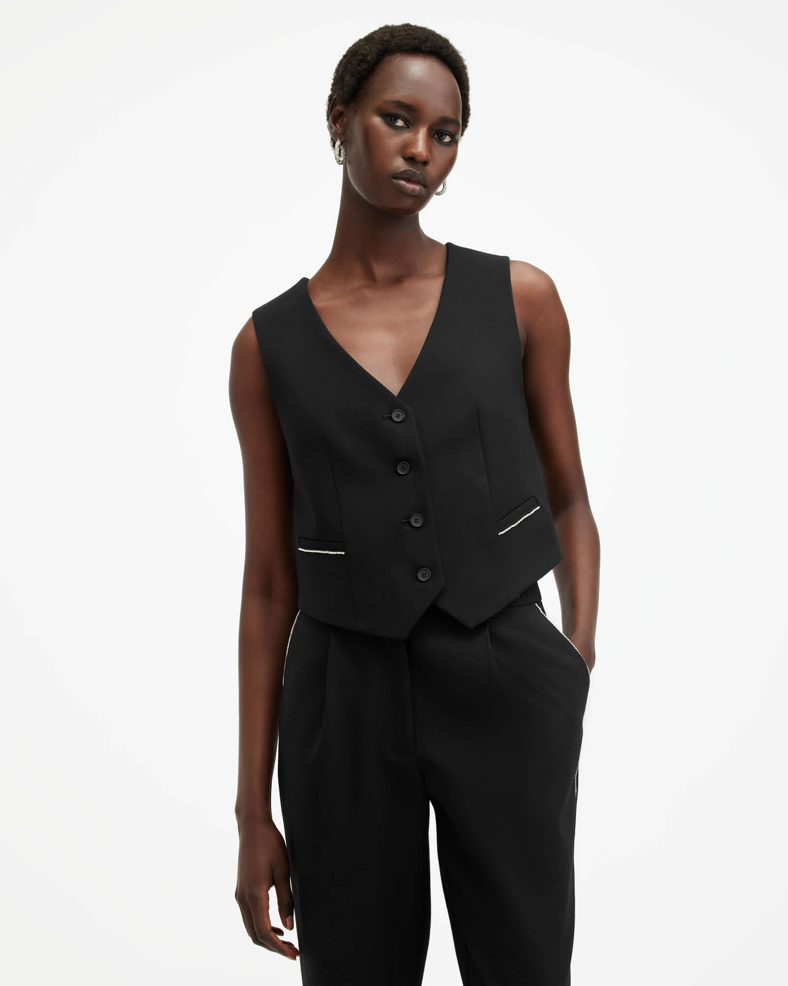 All Saints Atlas Embellished Vest Black