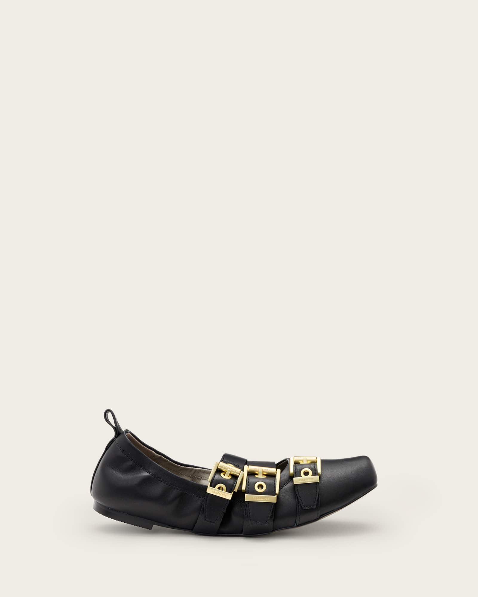 All Saints Aurora Leather Ballet Shoes Black