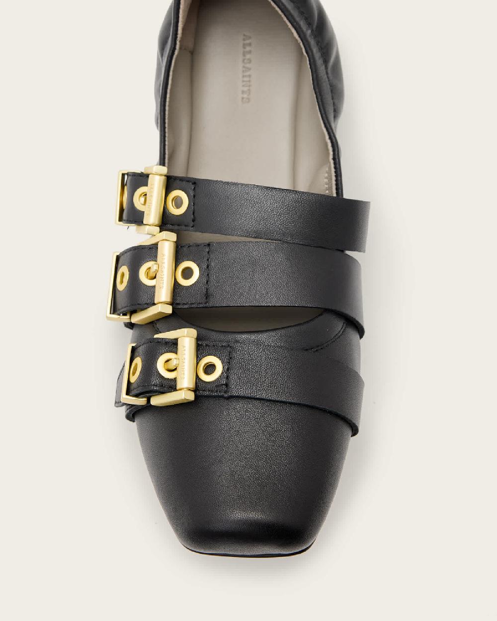 All Saints Aurora Leather Ballet Shoes Black