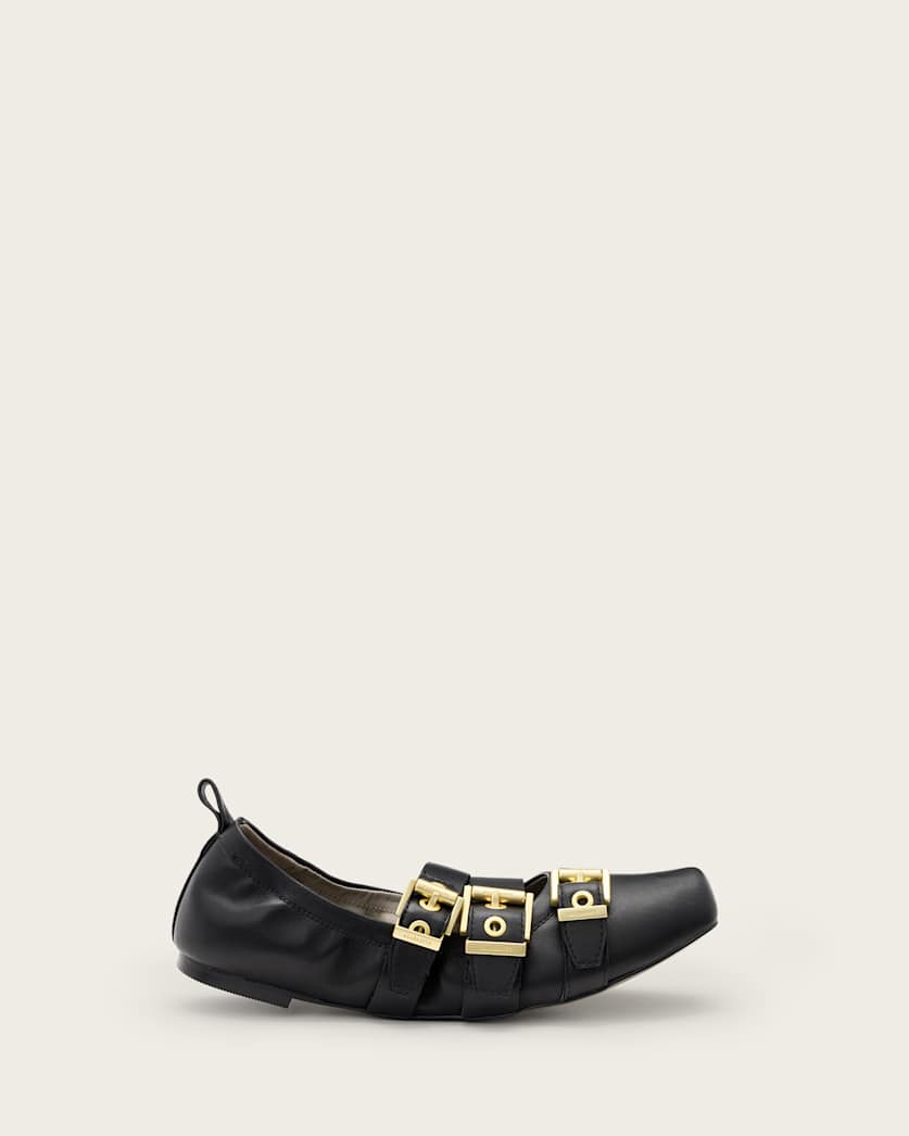all saints Aurora Leather Ballet Shoes Black