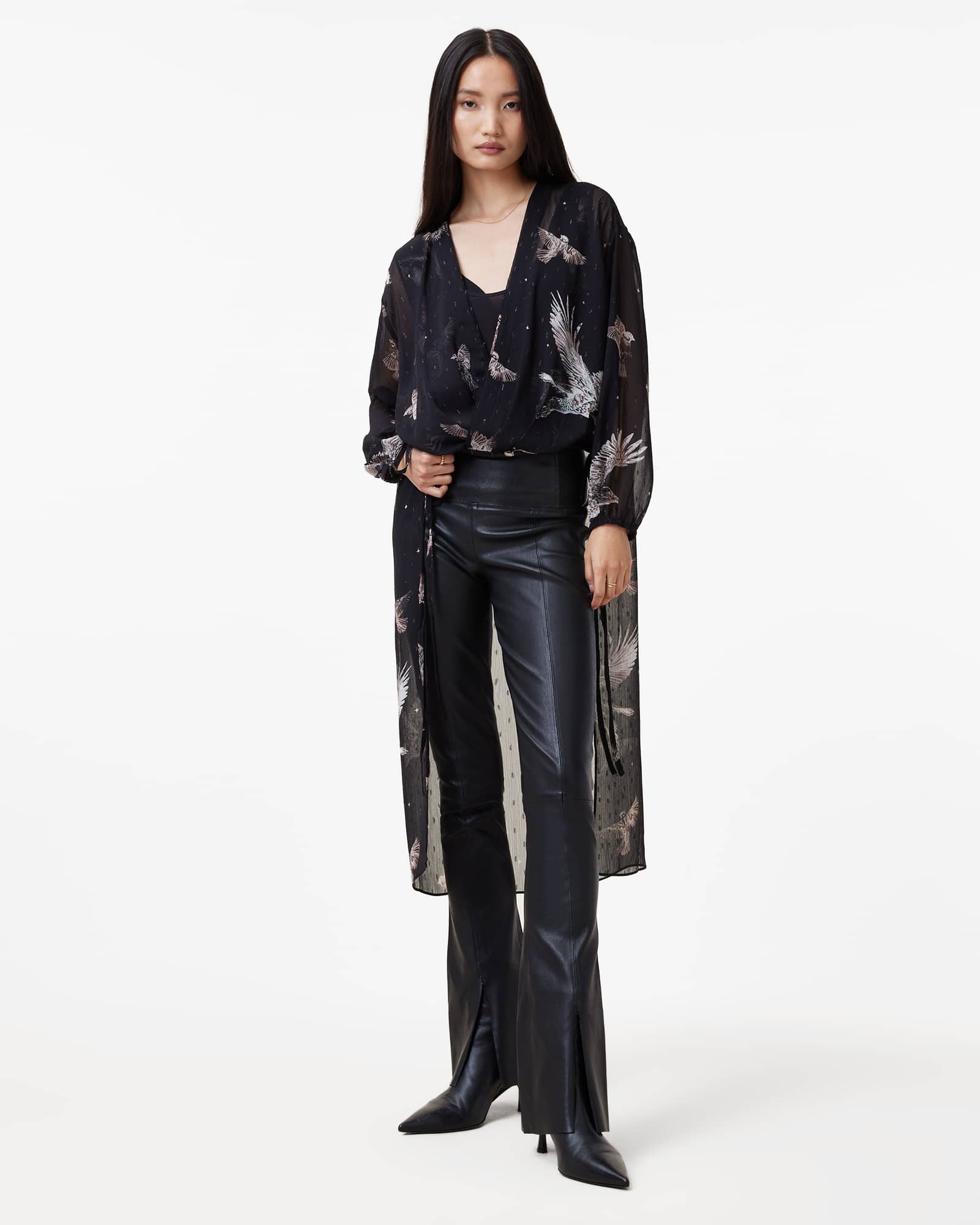 All Saints Avala Printed Draped Top Spell Black