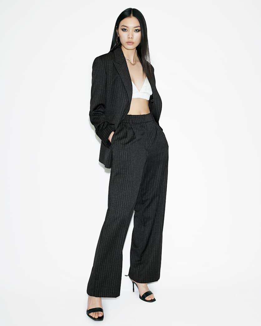 all saints Averie Pinstriped Wide Leg Pants Grey