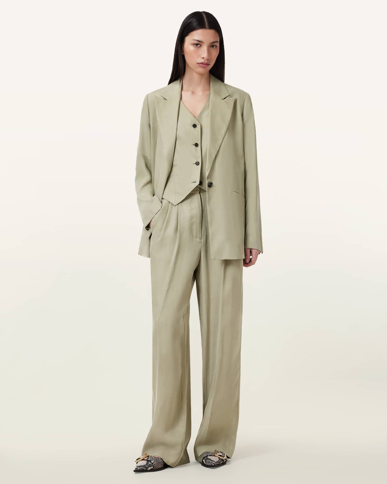 All Saints Averie Tencel Wide Leg Pants Sage Green