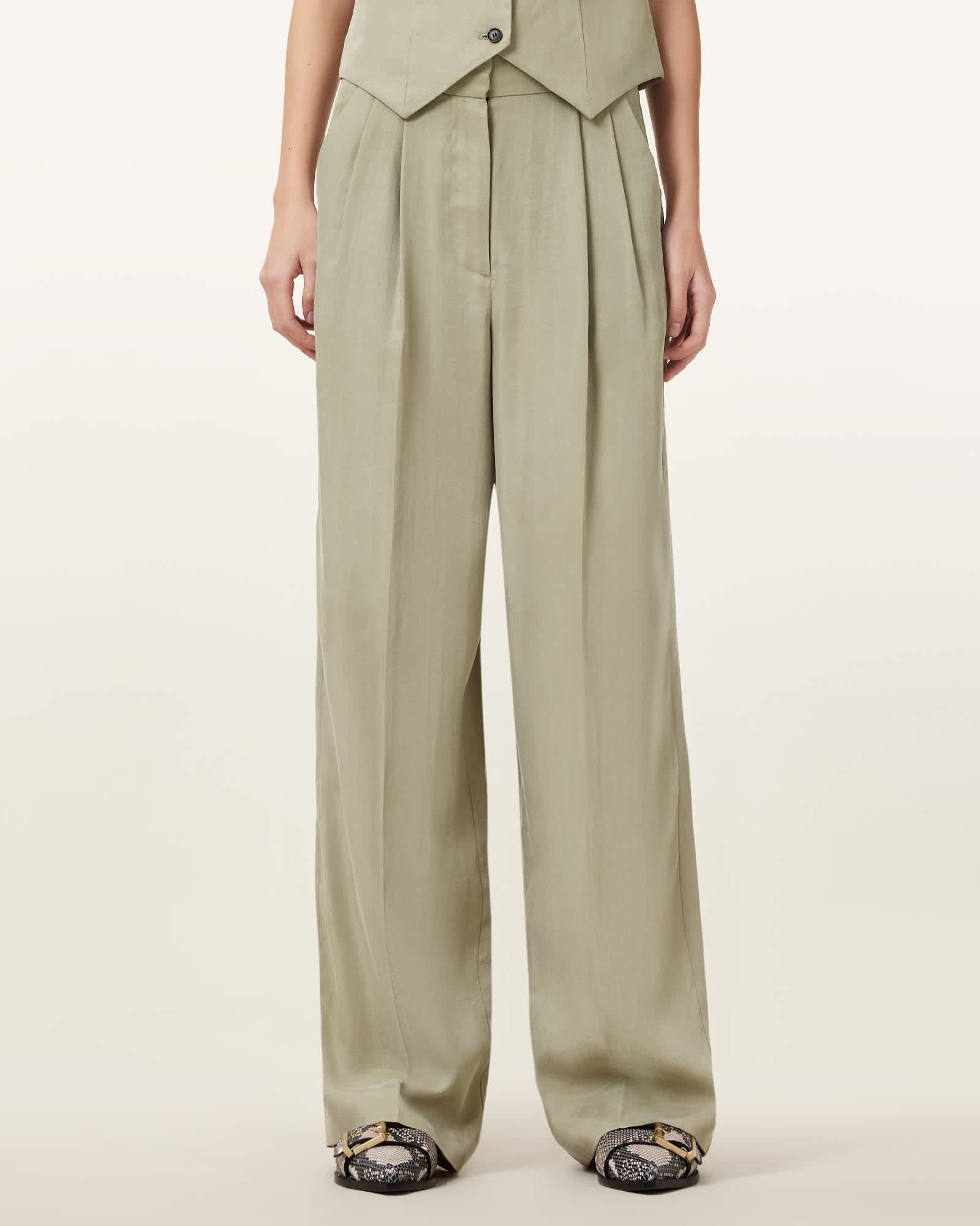 All Saints Averie Tencel Wide Leg Pants Sage Green