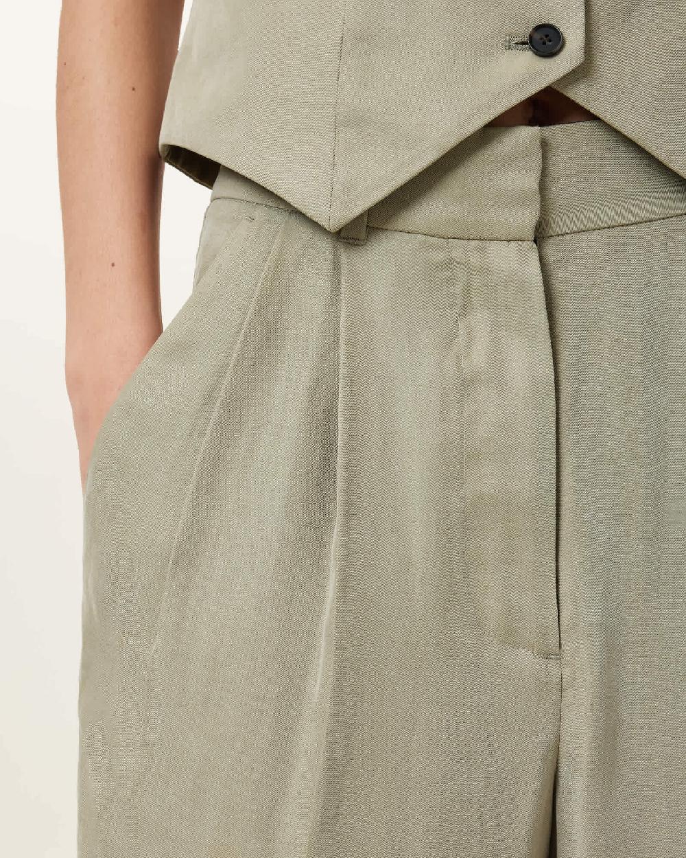 All Saints Averie Tencel Wide Leg Pants Sage Green