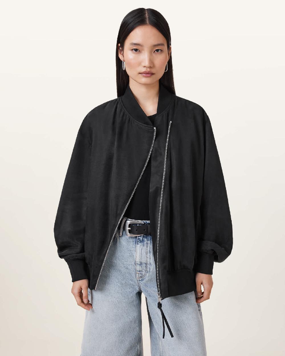 All Saints Avril Relaxed Fit Bomber Jacket Black