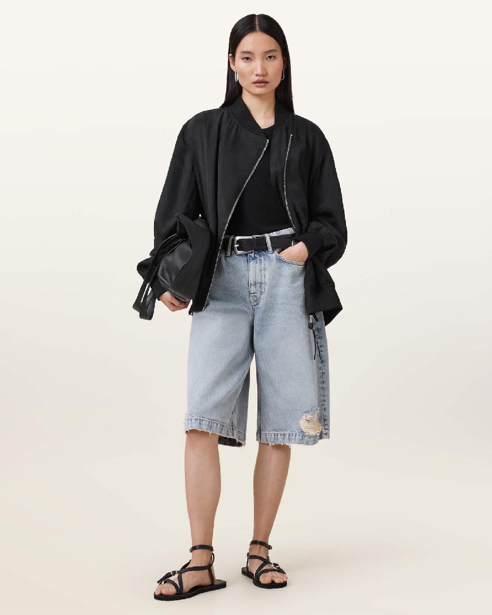 All Saints Avril Relaxed Fit Bomber Jacket Black