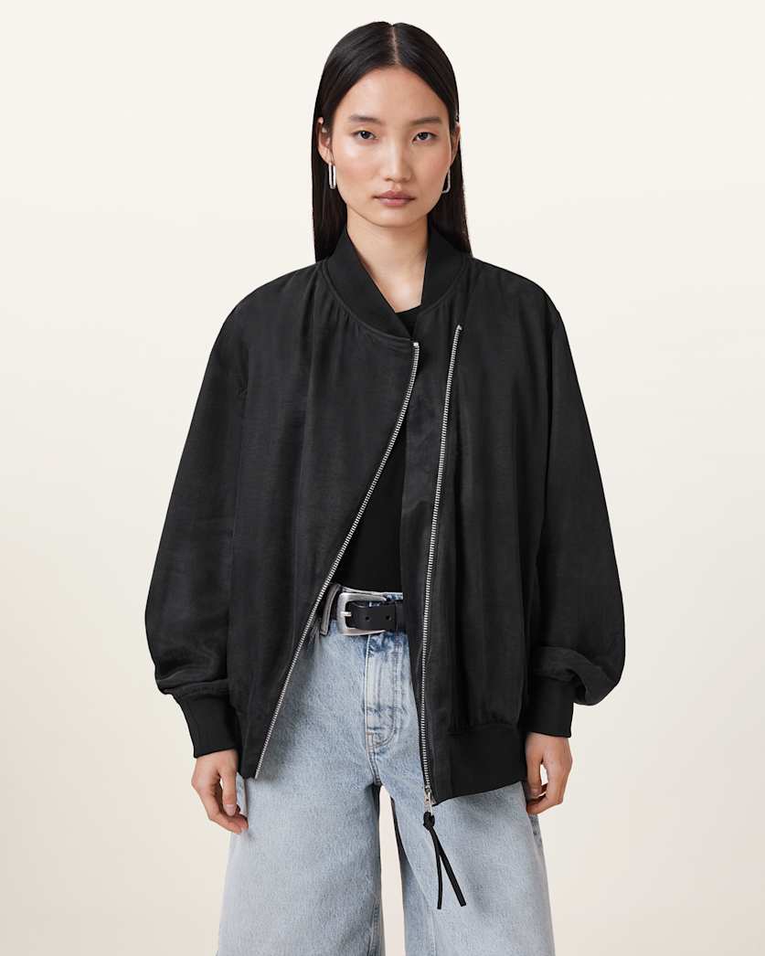 all saints Avril Relaxed Fit Bomber Jacket Black