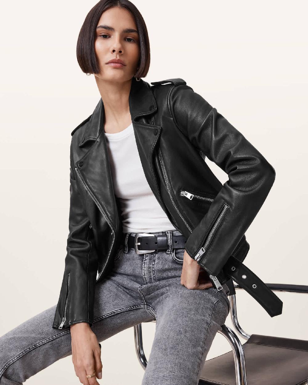 All Saints Balfern Leather Biker Jacket Black