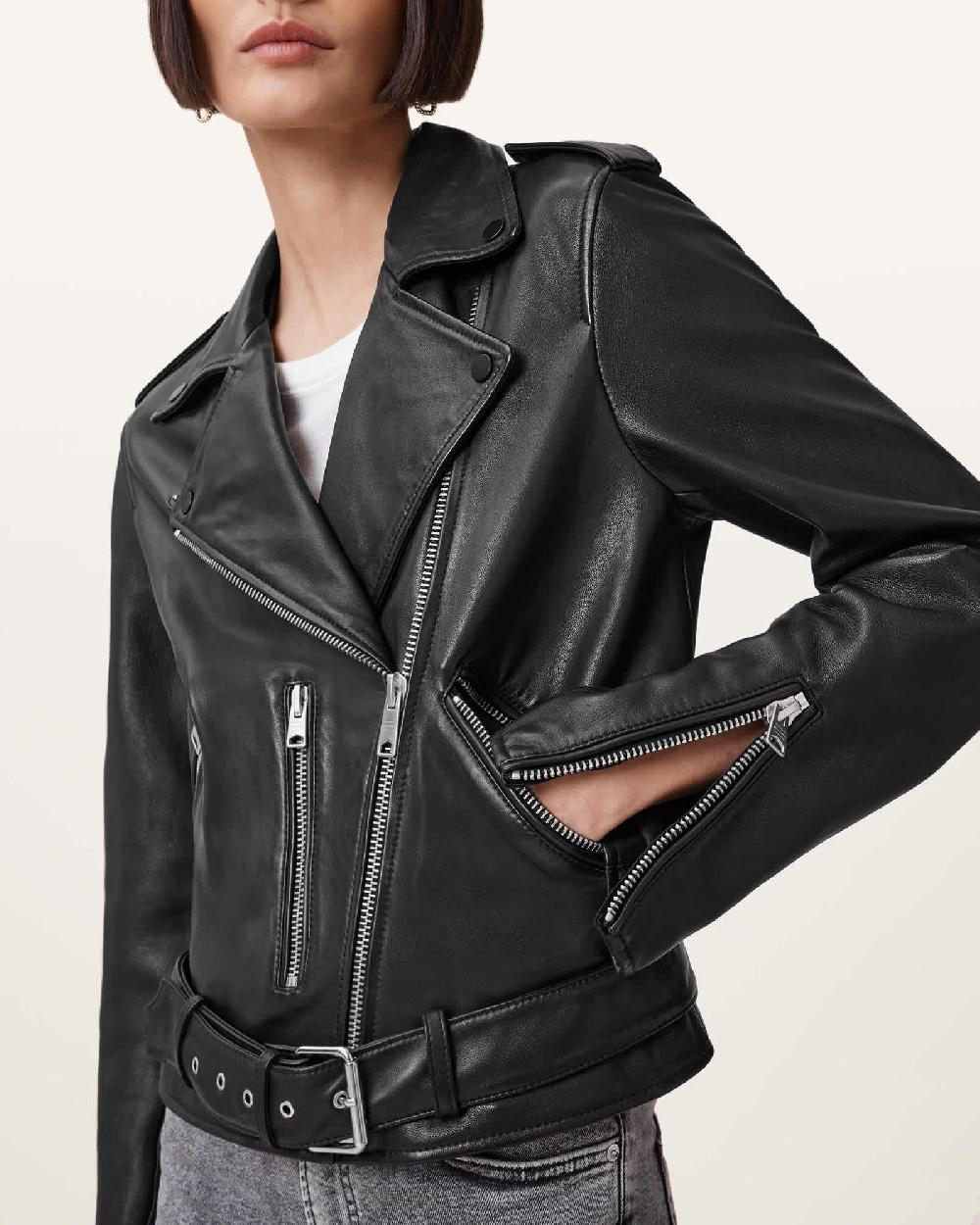 All Saints Balfern Leather Biker Jacket Black