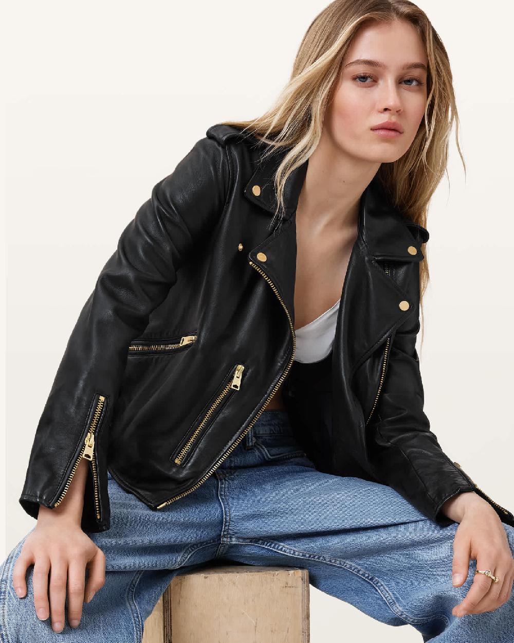 All Saints Balfern Leather Biker Jacket BLACK/GOLD