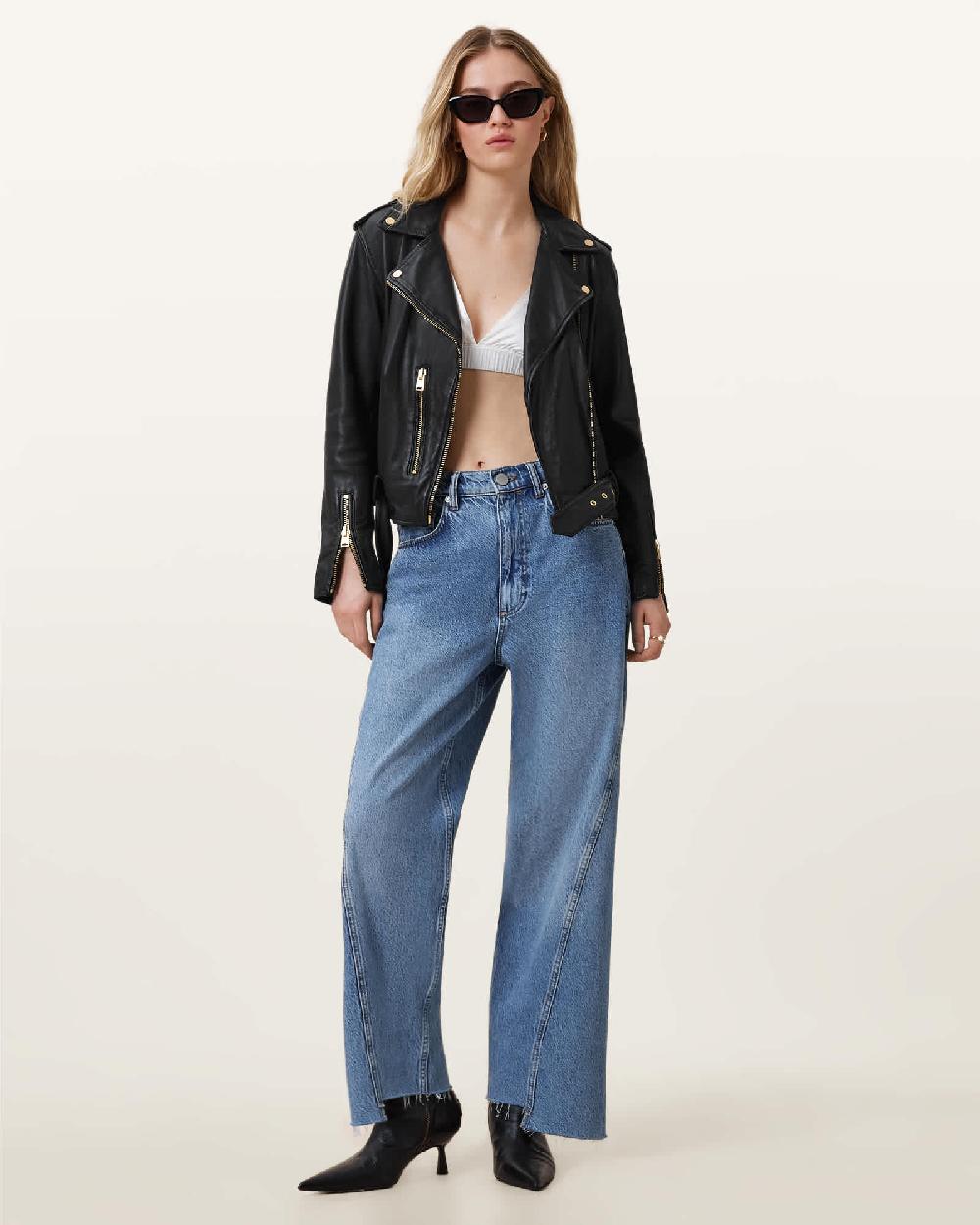 All Saints Balfern Leather Biker Jacket BLACK/GOLD