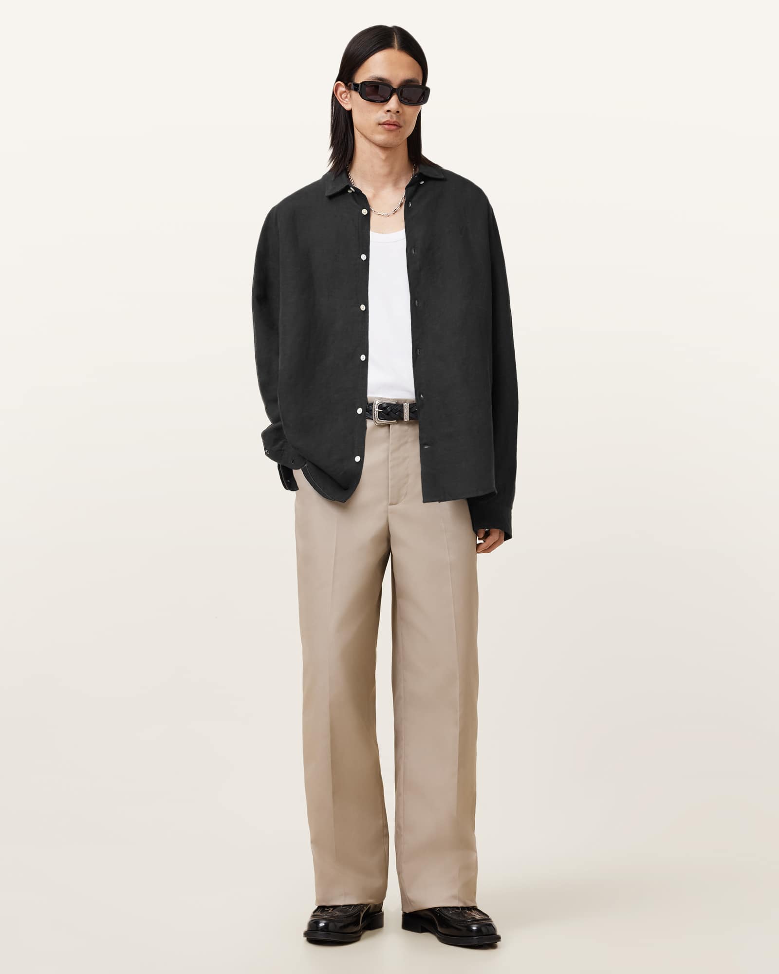 All Saints Bandol Long Sleeve Relaxed Shirt Black